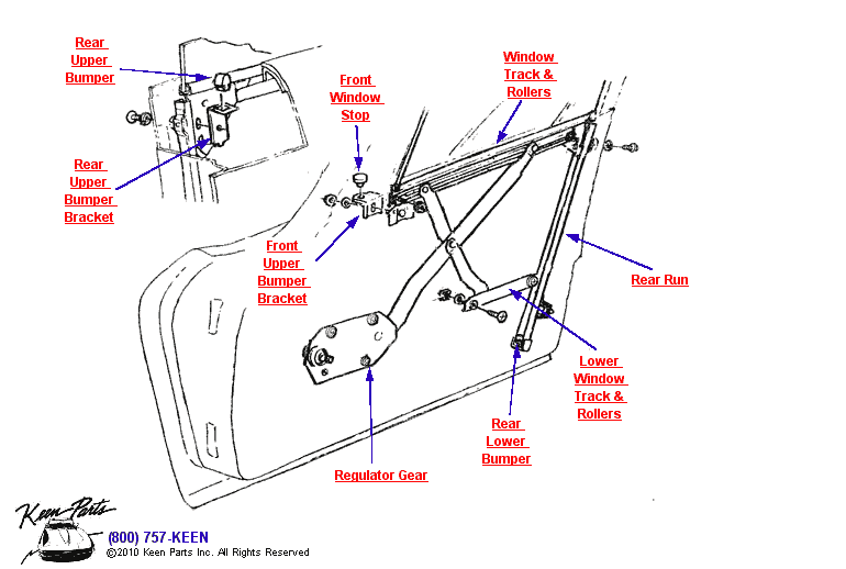 Door Regulator &amp; Run Diagram for a 1965 Corvette