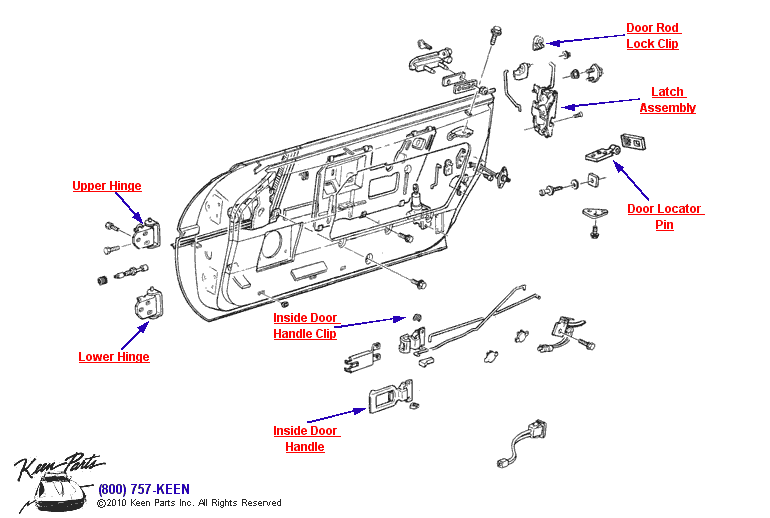 Door Hardware Diagram for a 1991 Corvette