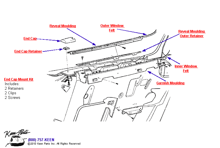 Window Moulding &amp; Felt Diagram for a 1961 Corvette