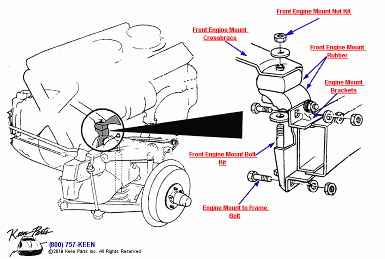 Front Engine Mounts Diagram for a 1961 Corvette
