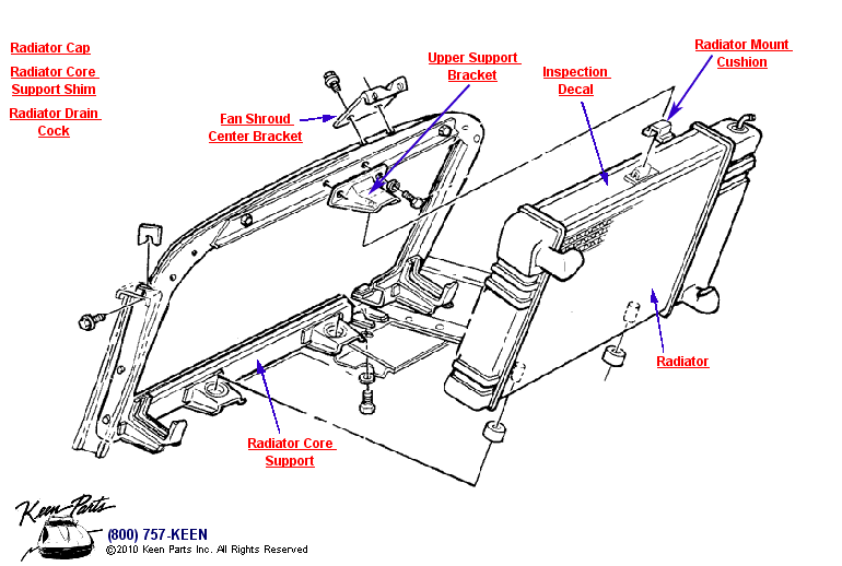 Aluminum Radiator Diagram for a 1972 Corvette