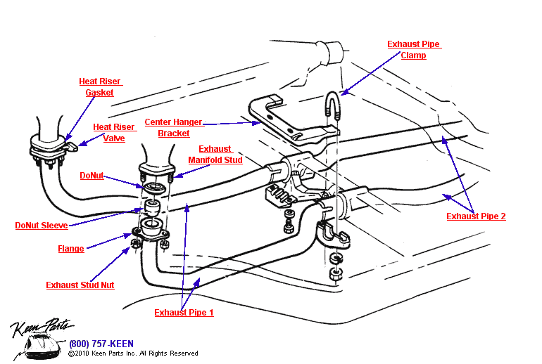 Front Pipes &amp; Hardware Diagram for a 1966 Corvette