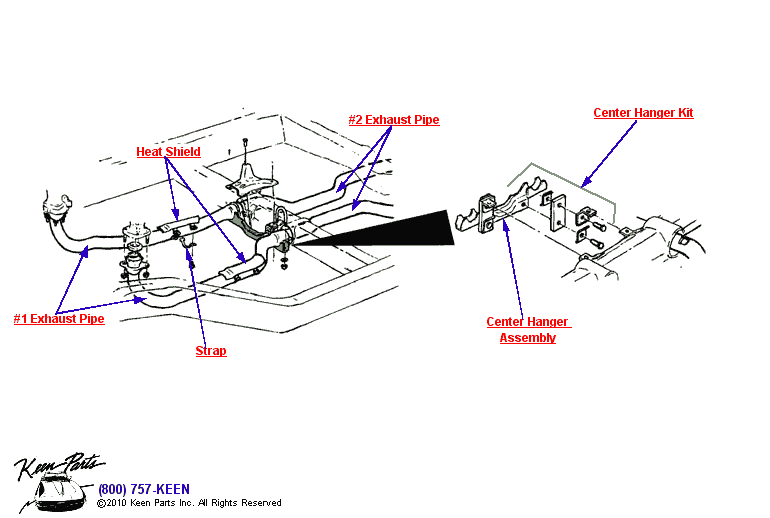 Pipes, Hangers, Heat Shield Diagram for a 1969 Corvette