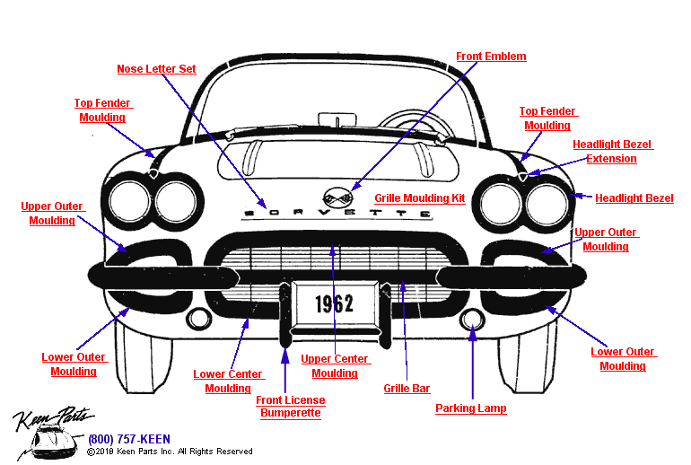 Front Mouldings Diagram for a 2009 Corvette