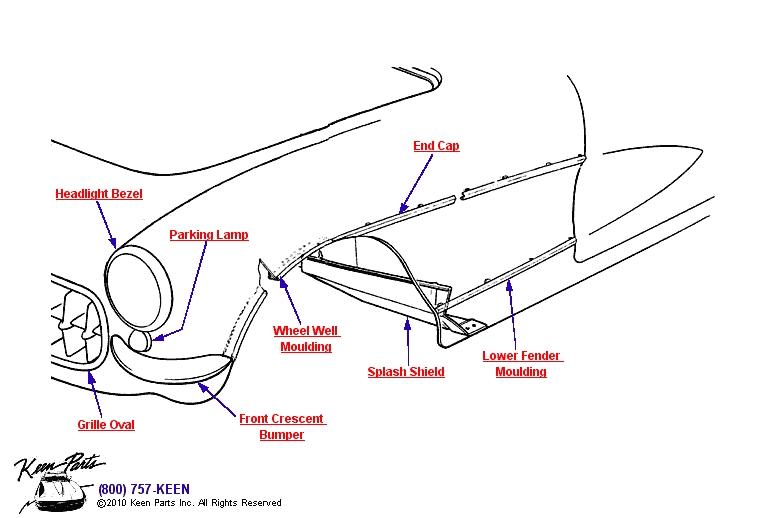 Wheel Well &amp; Fender Mouldings Diagram for a 1993 Corvette