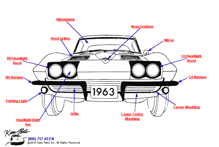 Front Emblems Diagram for a 1978 Corvette