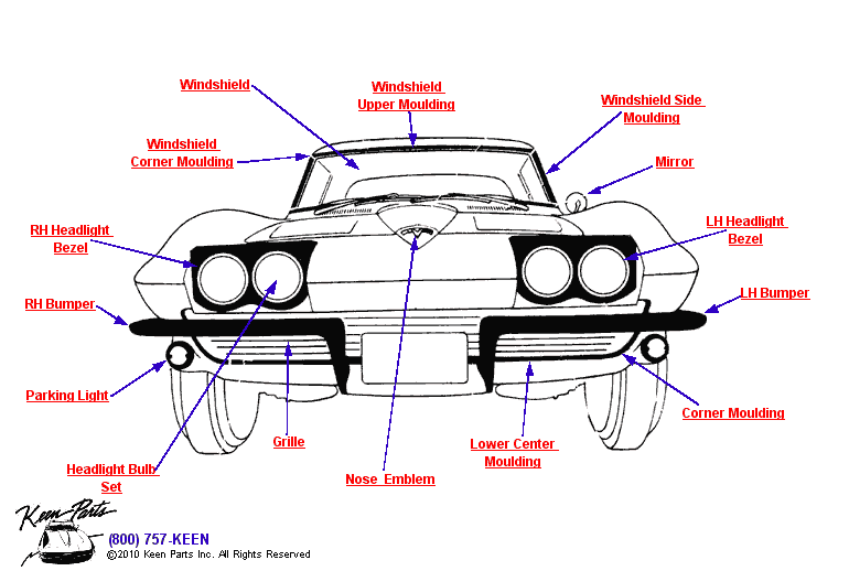 Front Mouldings Diagram for a 2010 Corvette