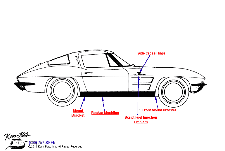 Coupe Side Mouldings Diagram for a 1963 Corvette