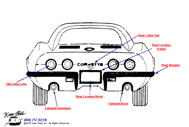 Rear Mouldings Diagram for a 1970 Corvette