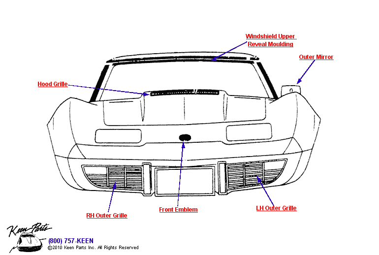 Front Emblems Diagram for a 1966 Corvette