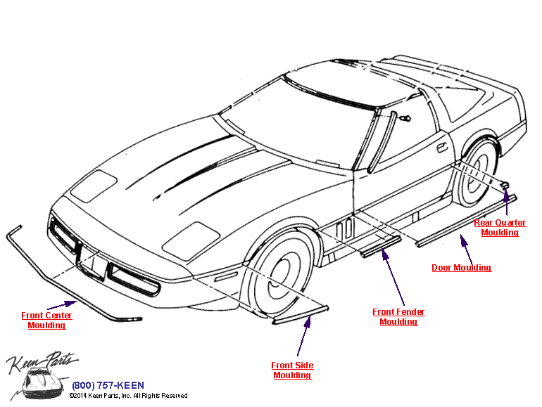 Body Mouldings Diagram for a 1990 Corvette