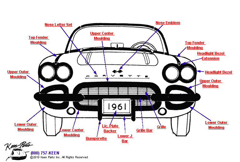 Front Emblems Diagram for a 1957 Corvette