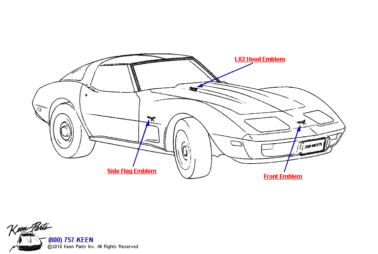 Front &amp; Hood Emblems Diagram for a 1984 Corvette