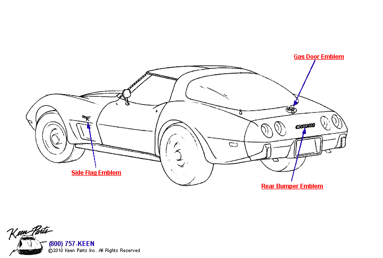 Rear Emblems Diagram for a 1977 Corvette