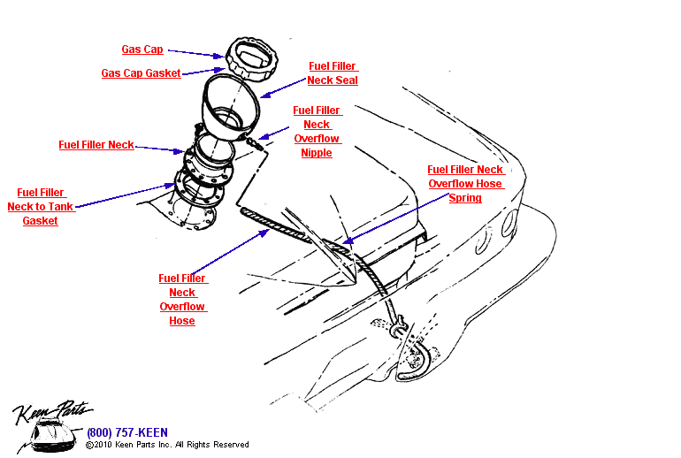 Fuel Filler Neck Assembly Diagram for a 1963 Corvette