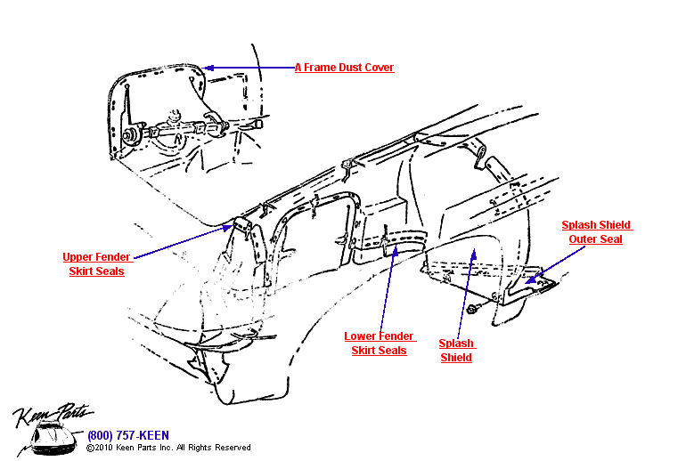 Fender Skirt Seals Diagram for a 1967 Corvette