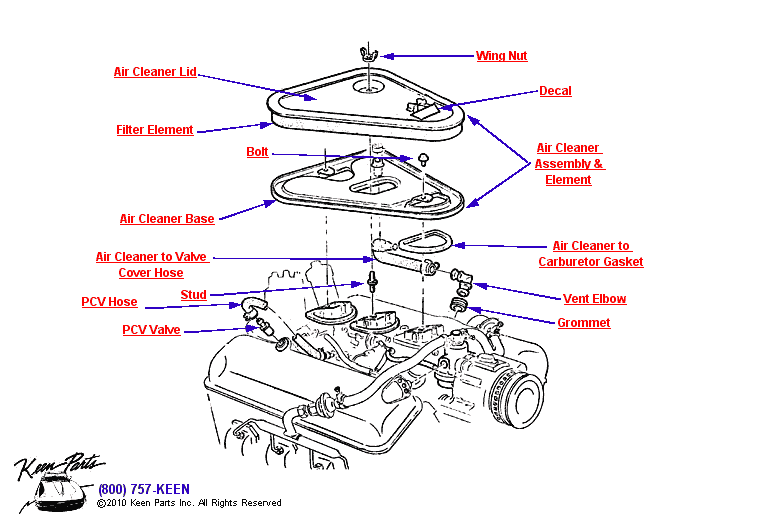 3 x 2 427 Air Cleaner Diagram for a 1968 Corvette