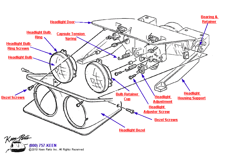 Headlight &amp; Bezel Diagram for a 1982 Corvette
