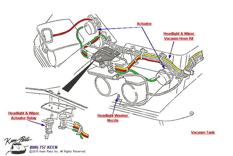 Headlight Vacuum Hose Assembly Diagram for a C3 Corvette