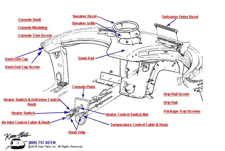 Heater &amp; Defroster Controls Diagram for a 1958 Corvette