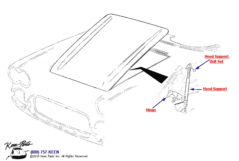 Hood Support Diagram for a 2023 Corvette