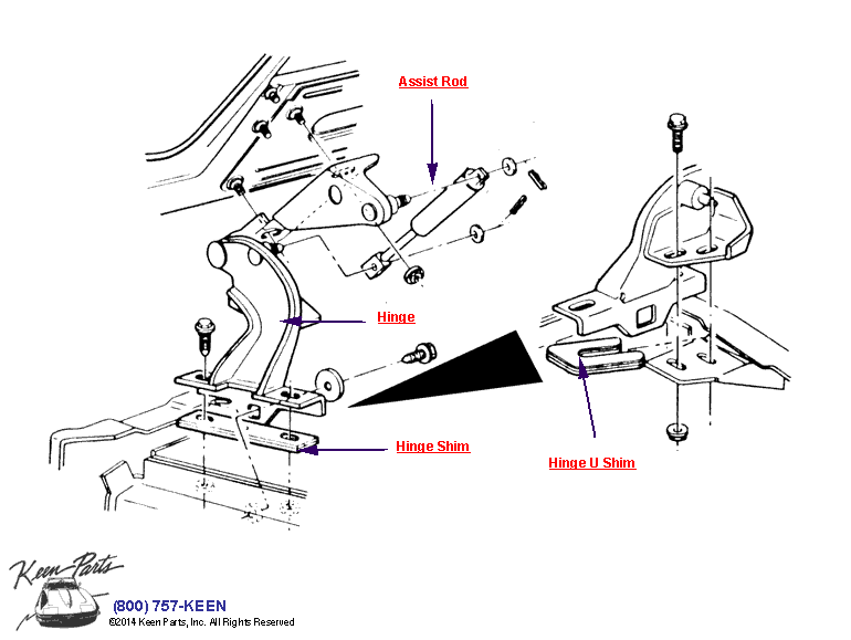 Hood Hinge &amp; Assist Rod Diagram for a 1992 Corvette