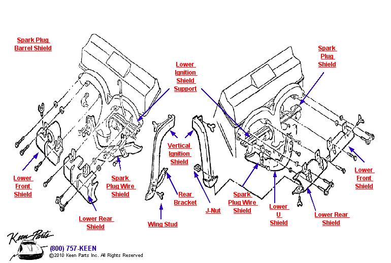 Ignition Shields Diagram for a 1970 Corvette