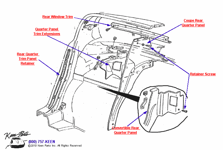 Rear Quarter Panels Diagram for a 1970 Corvette