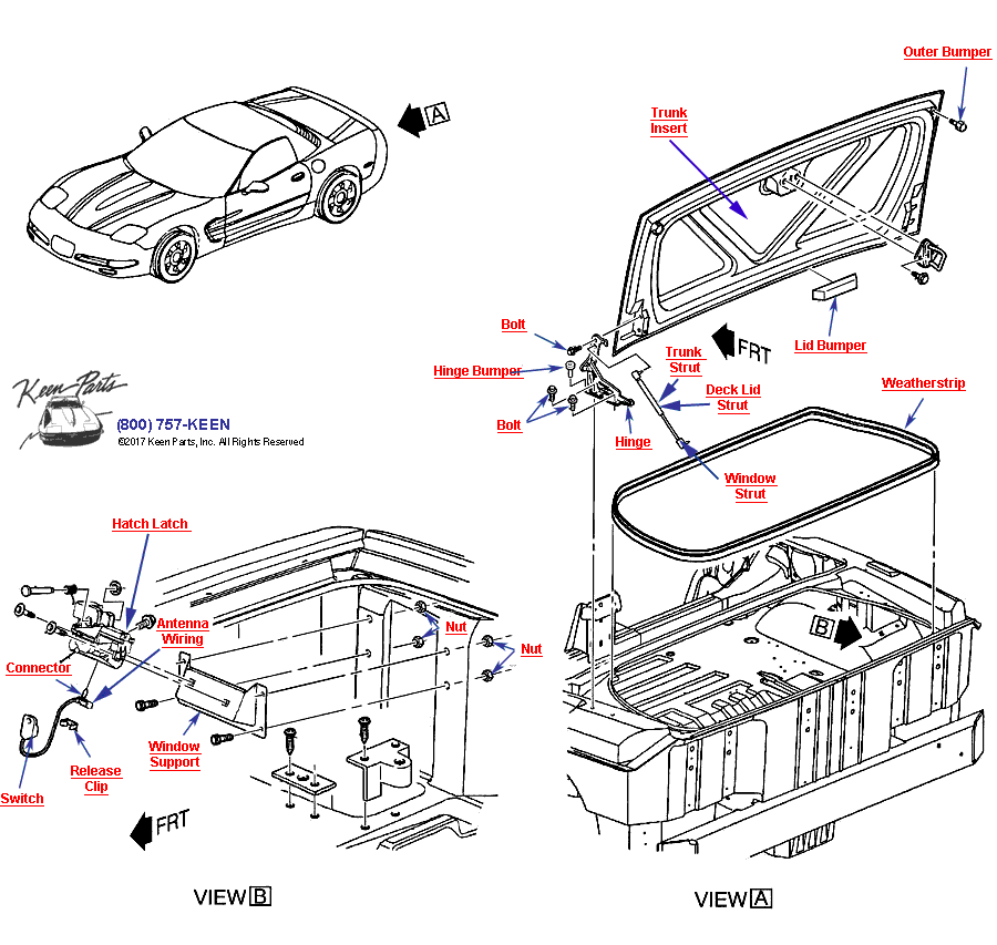 Rear Compartment- Hardtop Diagram for a C5 Corvette