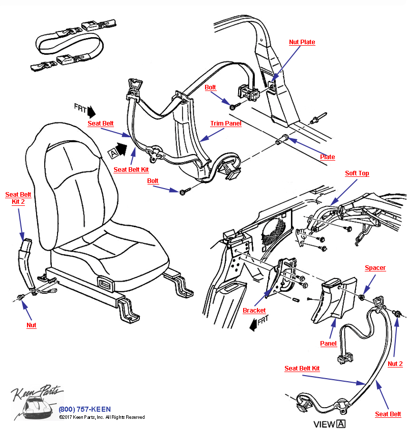 Seat Belts- Restraint System Diagram for a 2000 Corvette
