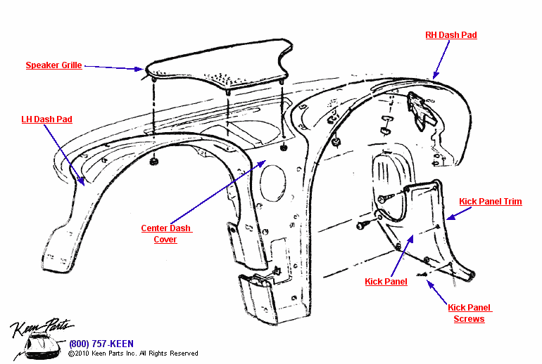 Dash &amp; Kick Panels Diagram for a 1965 Corvette