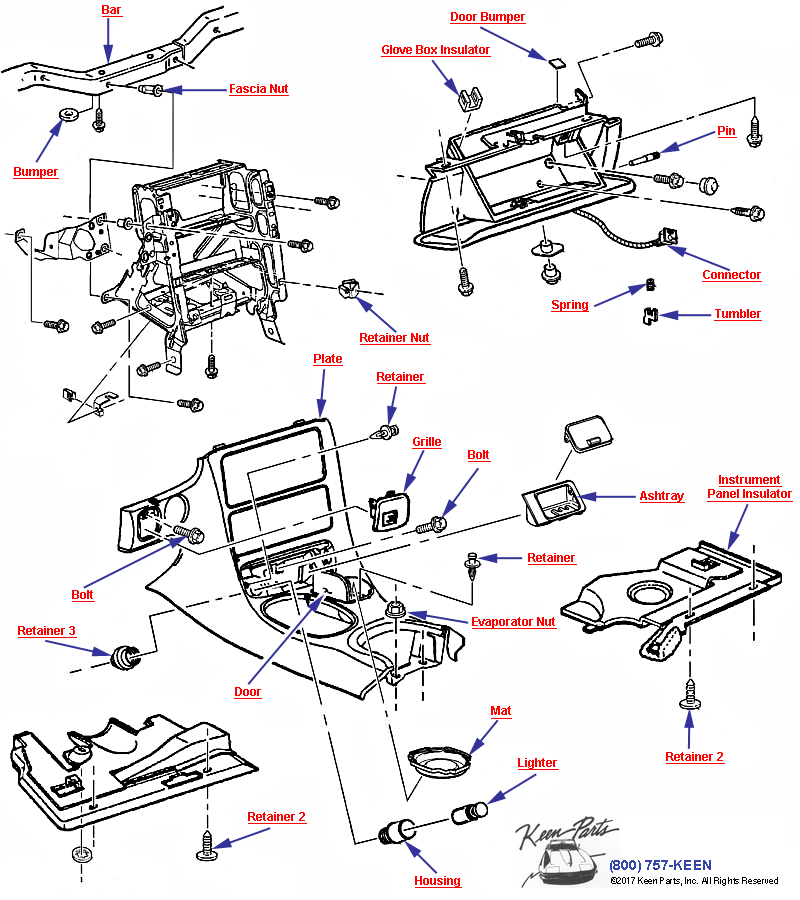 Instrument Panel Trim Plate &amp; Compartment Diagram for a 1997 Corvette
