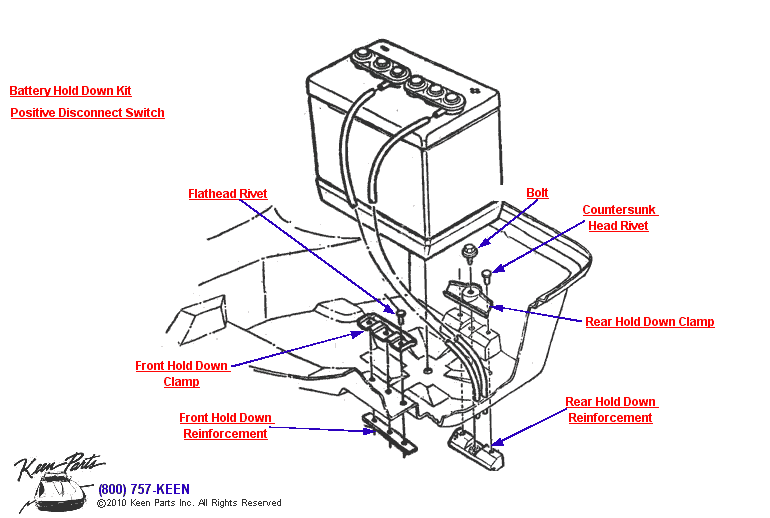 Battery Hold Downs Diagram for a 1970 Corvette