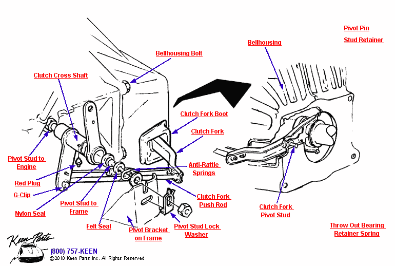 Clutch Control Shaft Diagram for a 1964 Corvette