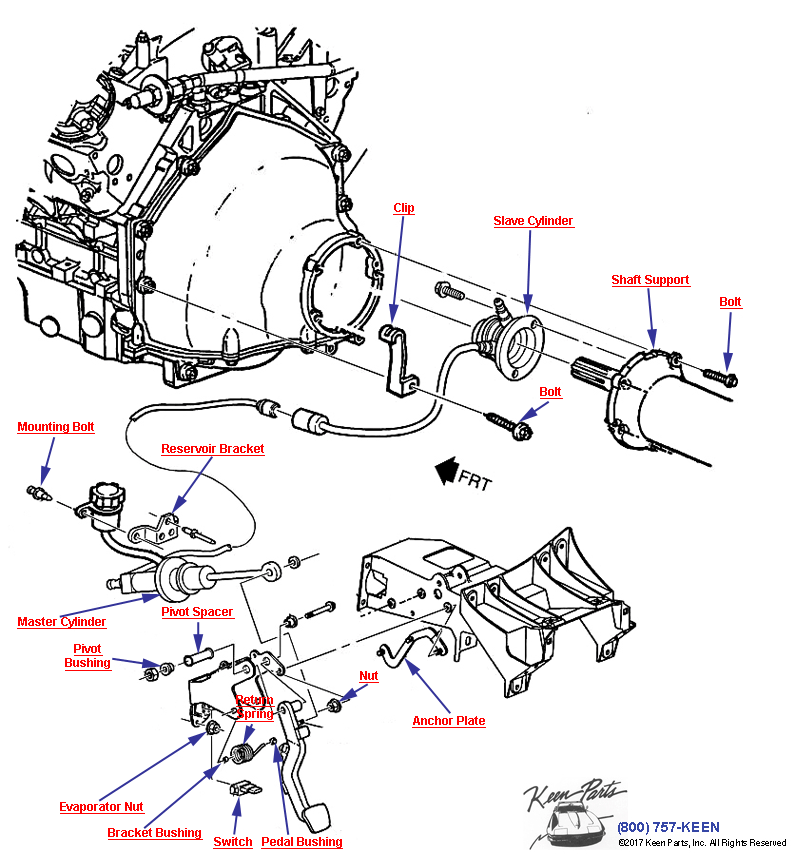 Clutch Pedal &amp; Cylinders Diagram for a 2004 Corvette