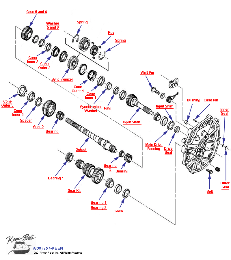 6-Speed Manual Transmission Gears &amp; Shafts Diagram for a 2001 Corvette