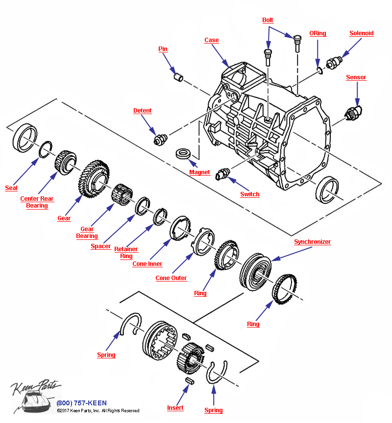 6-Speed Manual Transmisison 1st/2nd Gear Diagram for a 1959 Corvette
