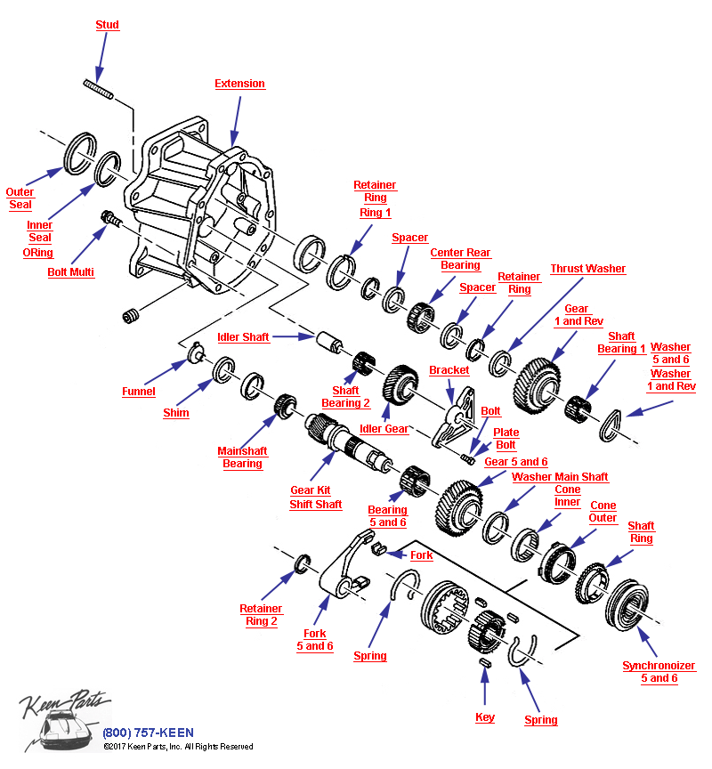 6-Speed Manual Transmisison Ext Housing &amp; Reverse Diagram for a 2003 Corvette