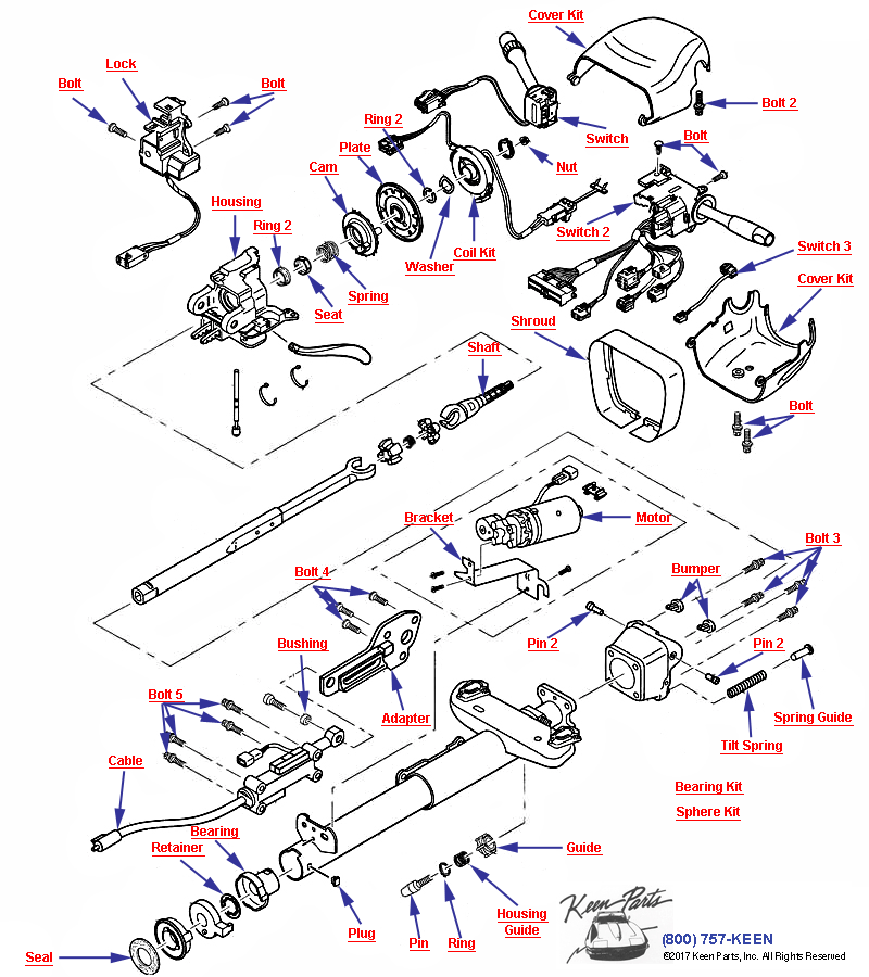 Steering Column- Tilt &amp; Power Telescope Diagram for a 1998 Corvette