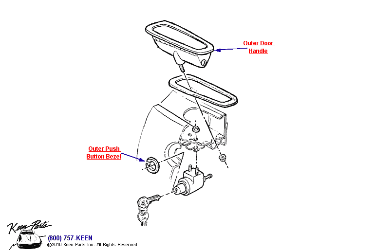 Outer Door Handle &amp; Lock Diagram for a 1971 Corvette