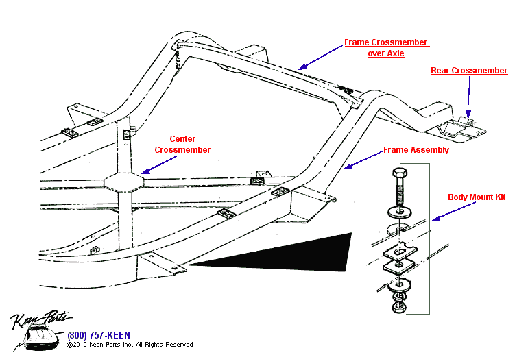 Crossmembers &amp; Frame Assembly Diagram for a 1957 Corvette