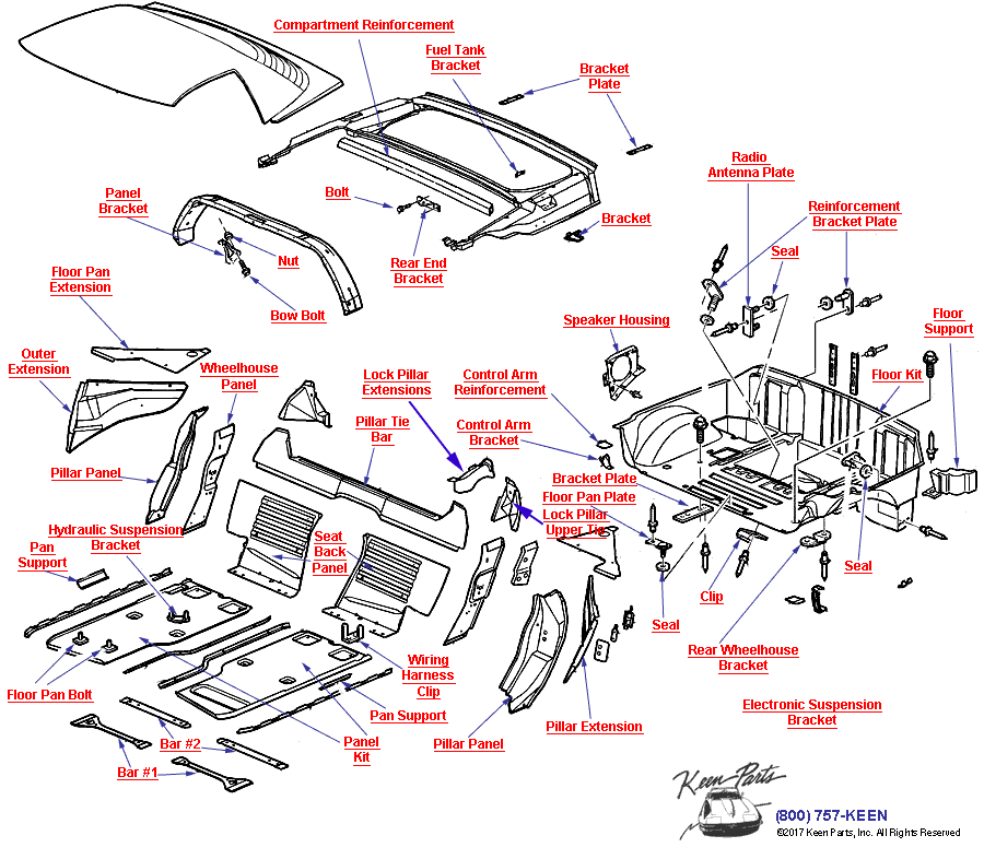 Sheet Metal/Body Mid- Hardtop Diagram for a C5 Corvette