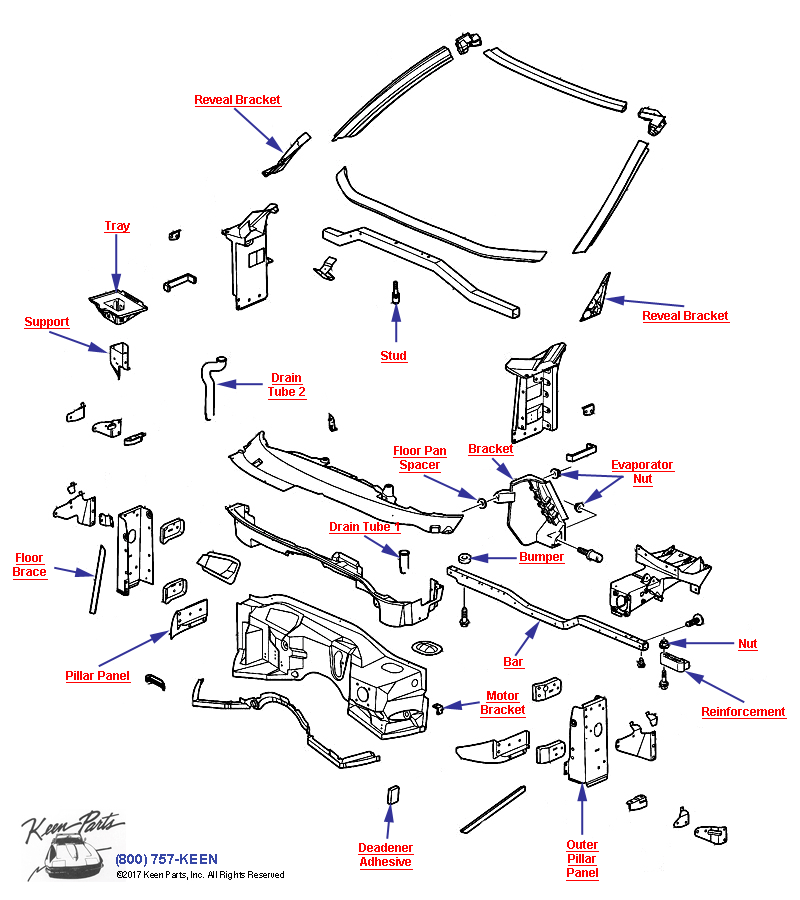 Wnidshield Frame &amp; Firewall Diagram for a 2000 Corvette