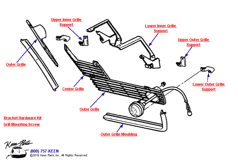 Grille &amp; Supports Diagram for a 1974 Corvette