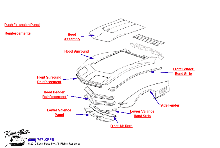 Front Body Diagram for a 1972 Corvette