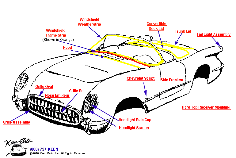 Weatherstrips Diagram for a 1999 Corvette