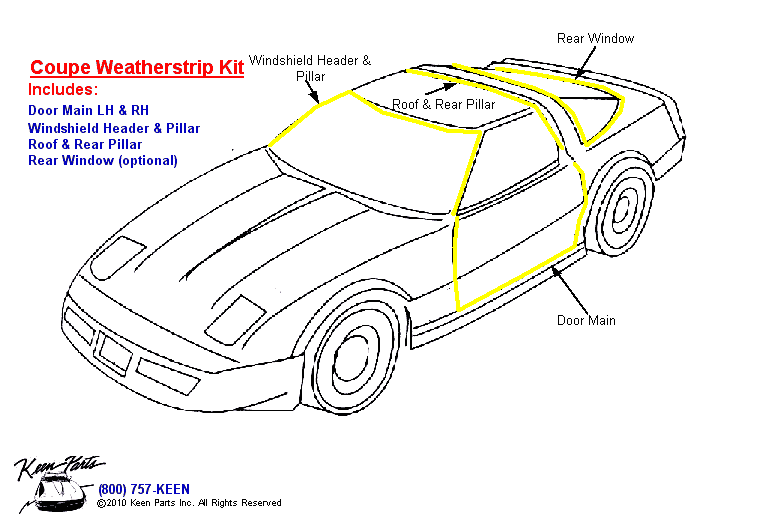 Coupe Body Weatherstrip Kit Diagram for a C4 Corvette