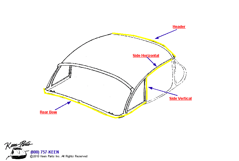Hardtop Weatherstrips Diagram for a 2009 Corvette