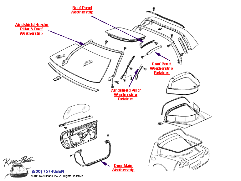 Coupe Weatherstrips Diagram for a 1995 Corvette