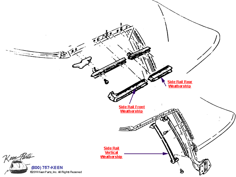 Soft Top Weatherstrips Diagram for a 1993 Corvette